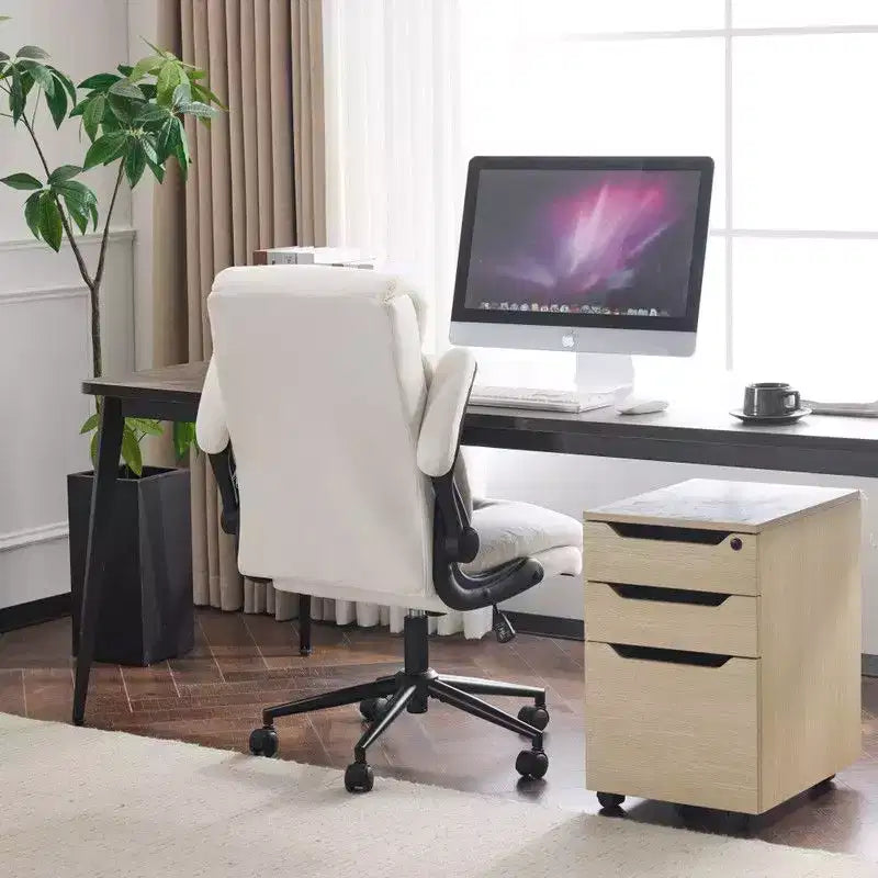 Chaise de bureau pivotante en coton et lin à dossier mi-haut, chaise de travail avec accoudoirs réglables