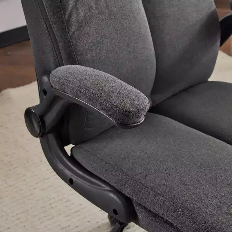 Chaise de bureau pivotante en coton et lin à dossier mi-haut, chaise de travail avec accoudoirs réglables