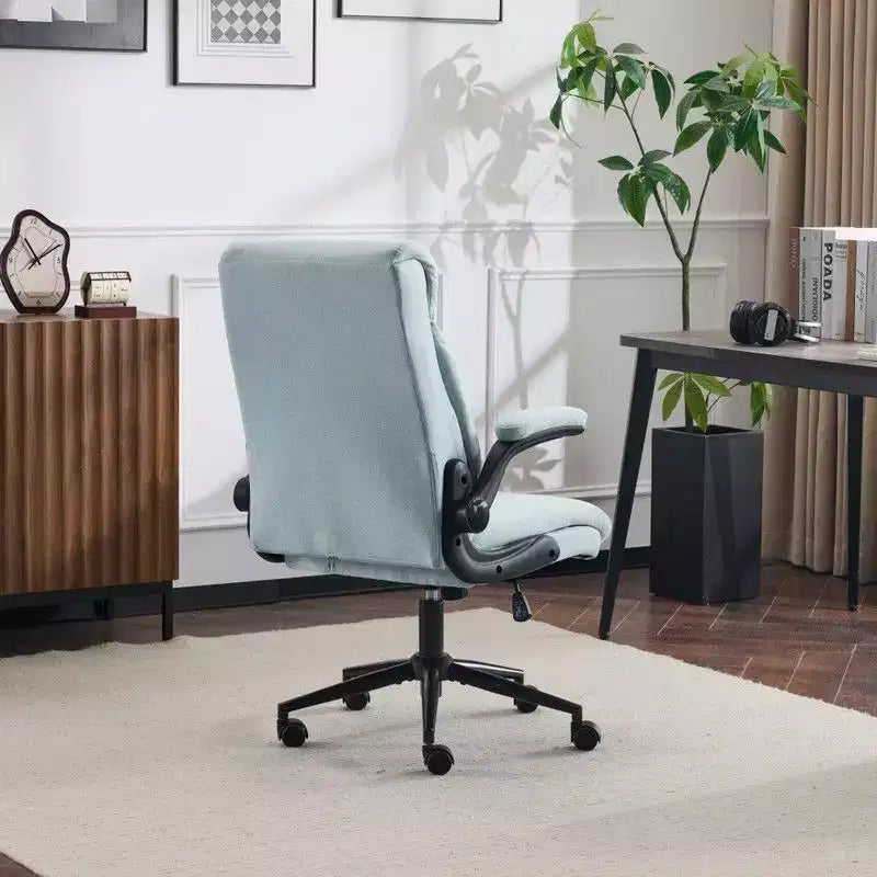 Chaise de bureau pivotante en coton et lin à dossier mi-haut, chaise de travail avec accoudoirs réglables