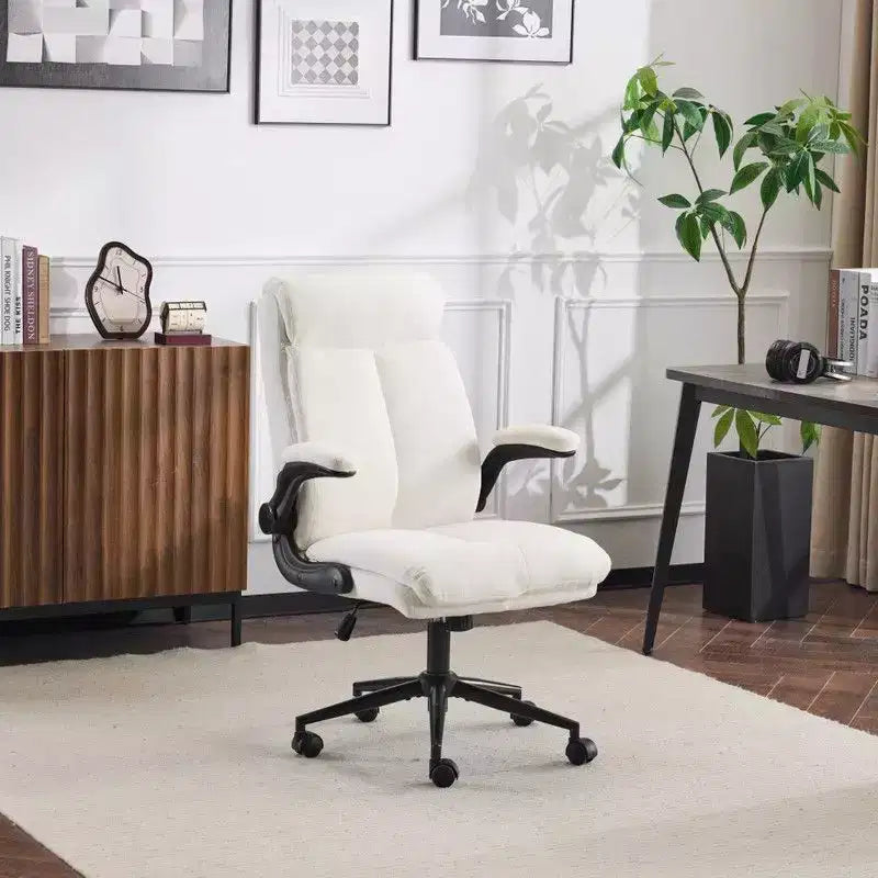 Chaise de bureau pivotante en coton et lin à dossier mi-haut, chaise de travail avec accoudoirs réglables