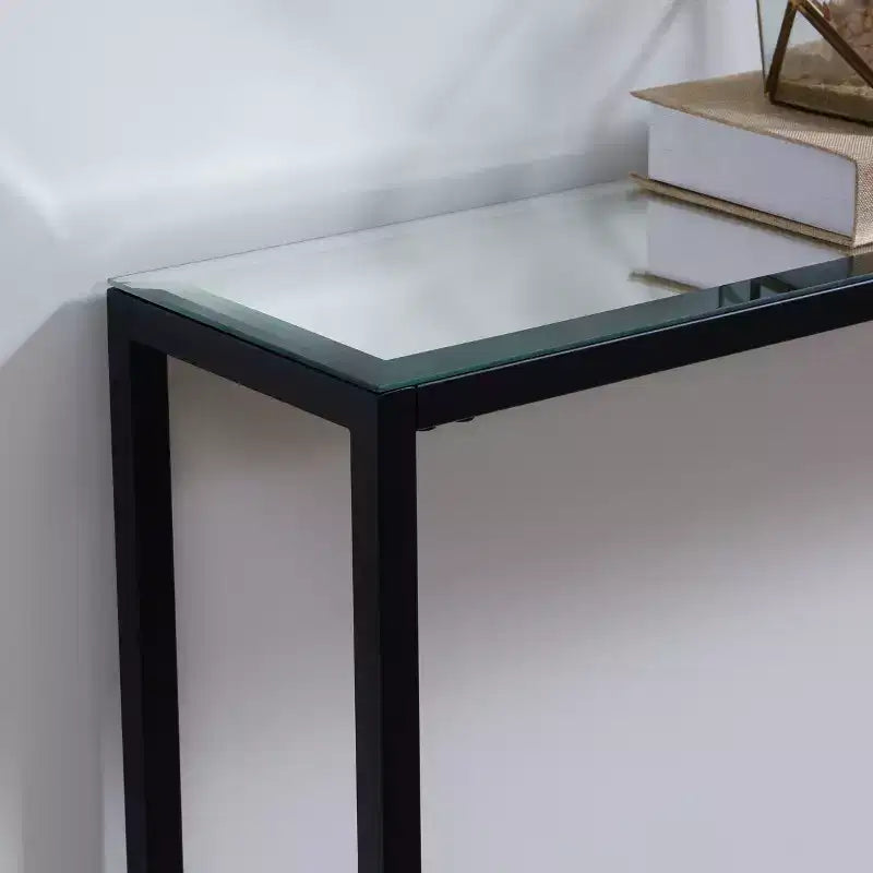 Narrow Long Console Table with Mirrored Top Grey