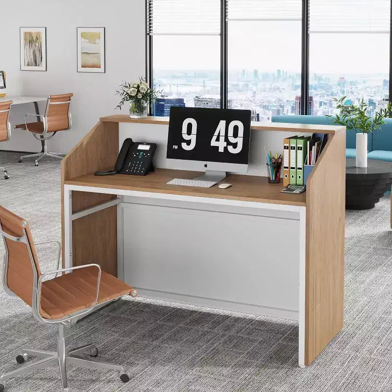 Comptoir d’accueil de 47 pouces avec comptoir, bureau d’accueil moderne avec passe-câbles