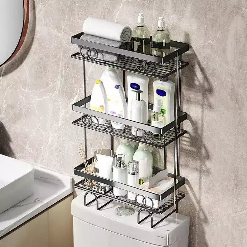 Étagère de rangement à 3 niveaux pour toilettes, étagère organisatrice de salle de bain avec structure en fil métallique