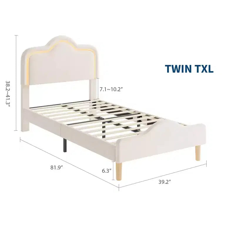 Estructura de cama tapizada con LED, cabecera y piecera ajustables