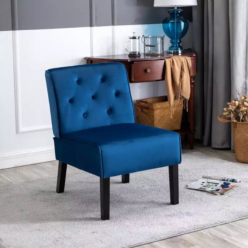 Silla decorativa de terciopelo, silla sin brazos con diseño de botones acolchados