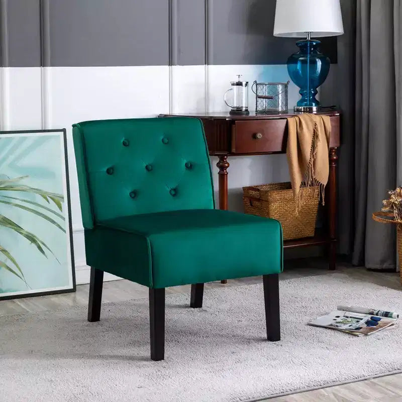 Silla decorativa de terciopelo, silla sin brazos con diseño de botones acolchados