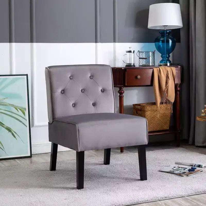 Silla decorativa de terciopelo, silla sin brazos con diseño de botones acolchados