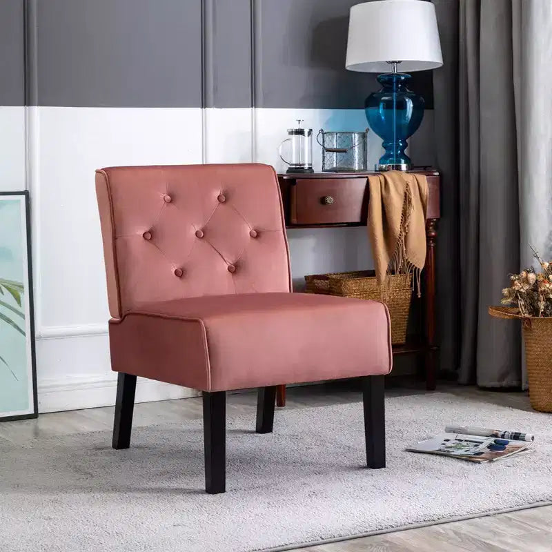 Silla decorativa de terciopelo, silla sin brazos con diseño de botones acolchados