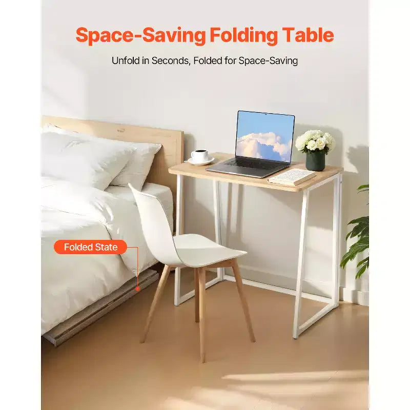 Bureau pliant, table pliable de 31.5 pour petits espaces avec crochets de rangement