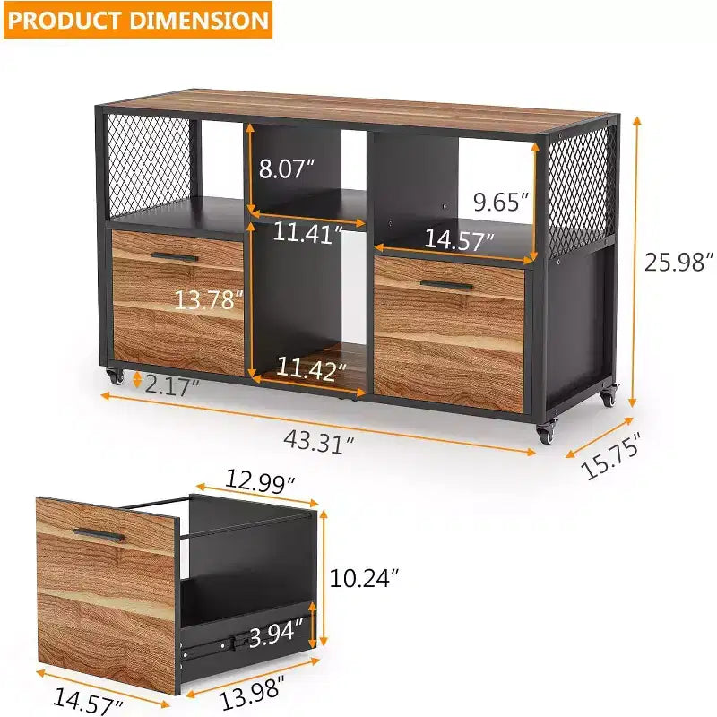 2-Drawer Wood File Cabinets, Modern Mobile Lateral Filing Cabinet