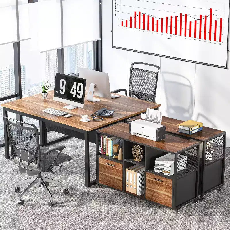 2-Drawer Wood File Cabinets, Modern Mobile Lateral Filing Cabinet