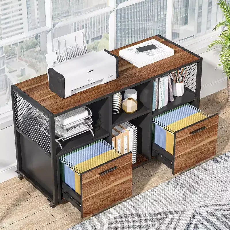 2-Drawer Wood File Cabinets, Modern Mobile Lateral Filing Cabinet