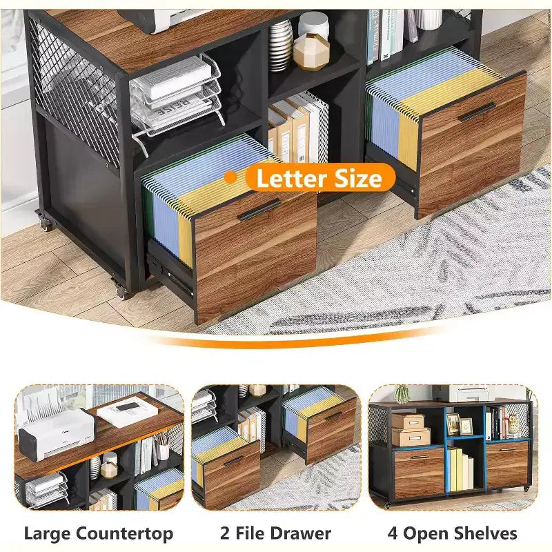 2-Drawer Wood File Cabinets, Modern Mobile Lateral Filing Cabinet