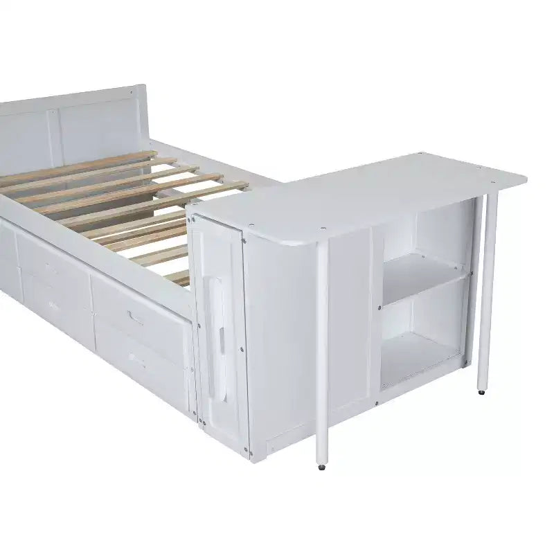Twin Size Multifunctional Wood Platform Bed with Desk Storage Shelf Trundle 3 Drawers