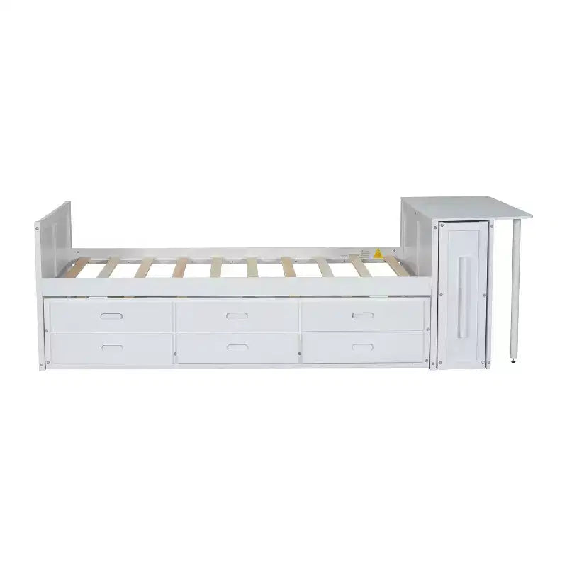 Twin Size Multifunctional Wood Platform Bed with Desk Storage Shelf Trundle 3 Drawers