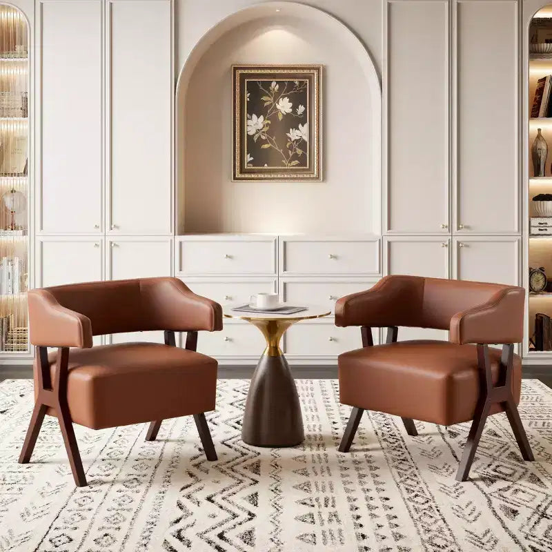 Fauteuil d'appoint rembourré de style mi-siècle avec assise recouverte de similicuir