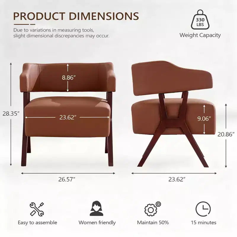 Fauteuil d'appoint rembourré de style mi-siècle avec assise recouverte de similicuir