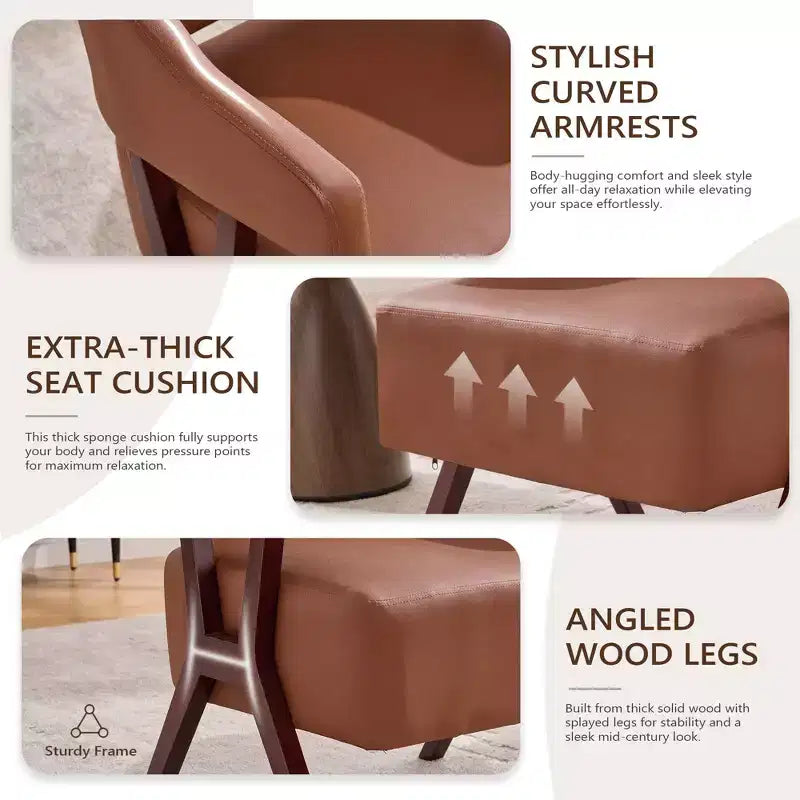 Fauteuil d'appoint rembourré de style mi-siècle avec assise recouverte de similicuir