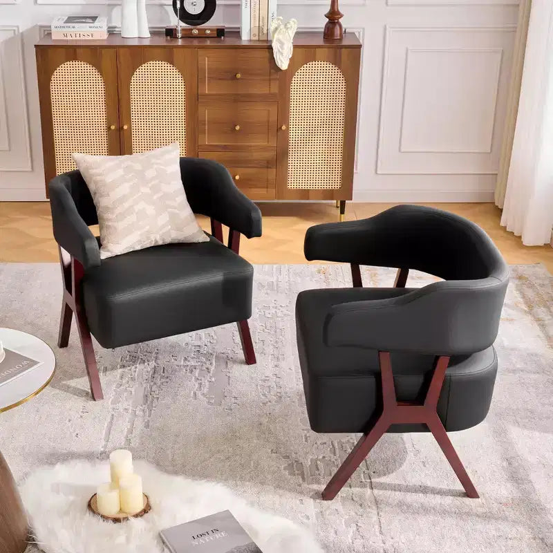 Fauteuil d'appoint rembourré de style mi-siècle avec assise recouverte de similicuir