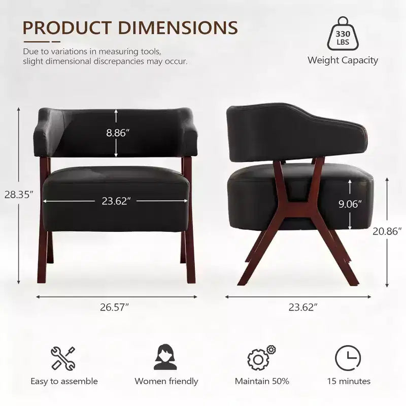 Fauteuil d'appoint rembourré de style mi-siècle avec assise recouverte de similicuir