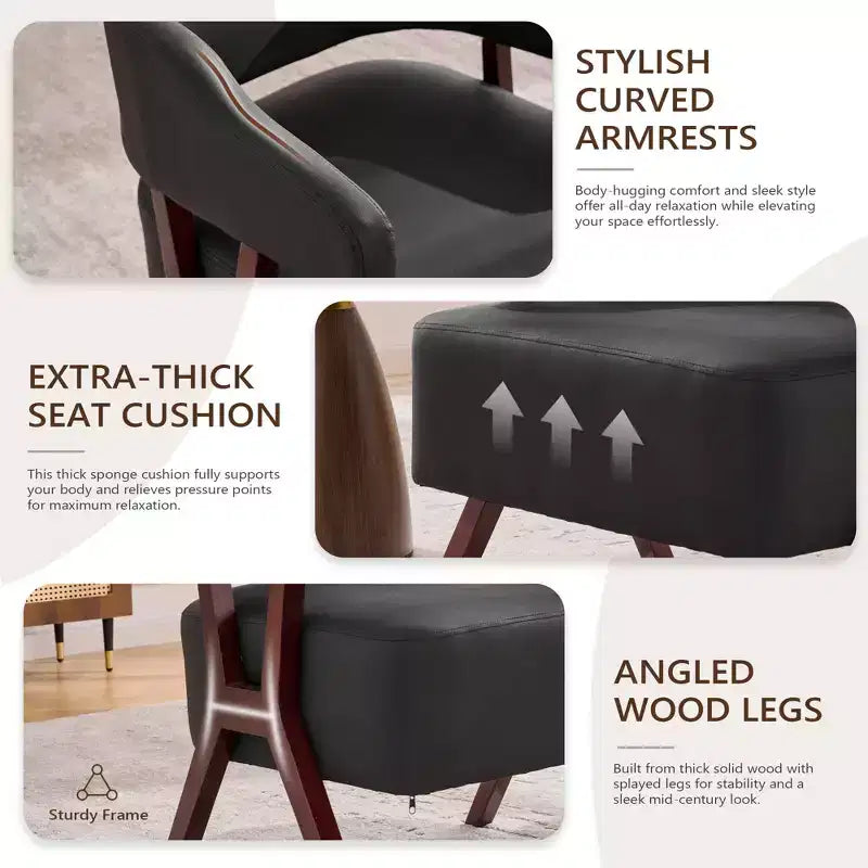 Fauteuil d'appoint rembourré de style mi-siècle avec assise recouverte de similicuir