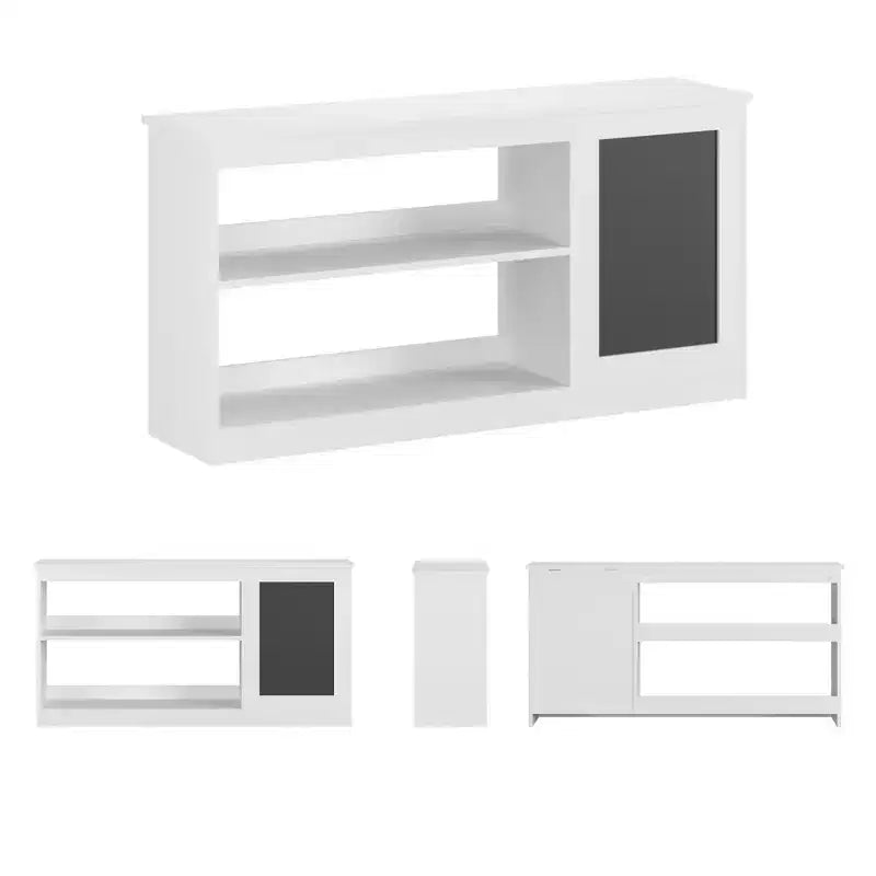 Bibliothèque pour enfants 3-en-1 et meuble de rangement pour jouets avec tableau noir, organiseur moderne blanc