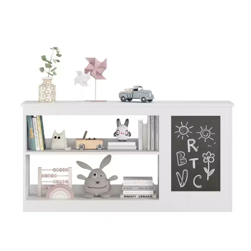 Bibliothèque pour enfants 3-en-1 et meuble de rangement pour jouets avec tableau noir, organiseur moderne blanc