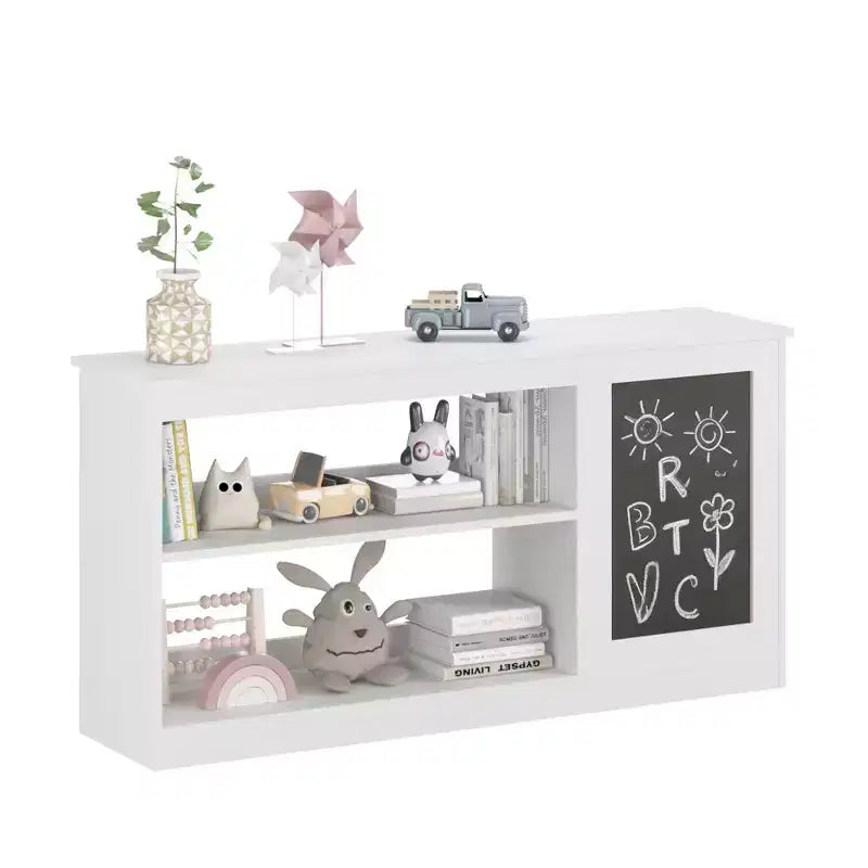 Bibliothèque pour enfants 3-en-1 et meuble de rangement pour jouets avec tableau noir, organiseur moderne blanc