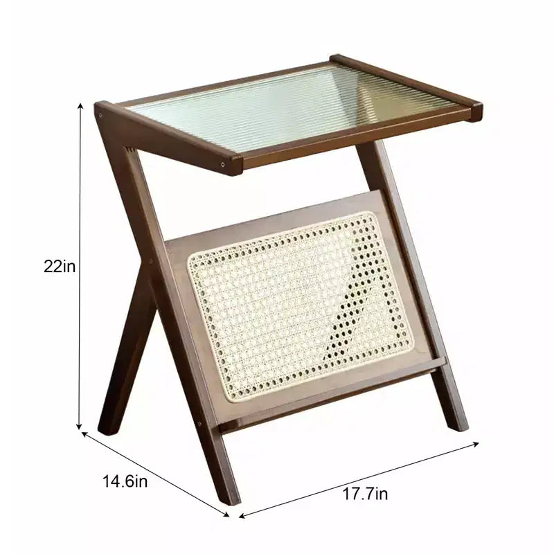 Boho Bamboo Rattan Side Table with Glass Top