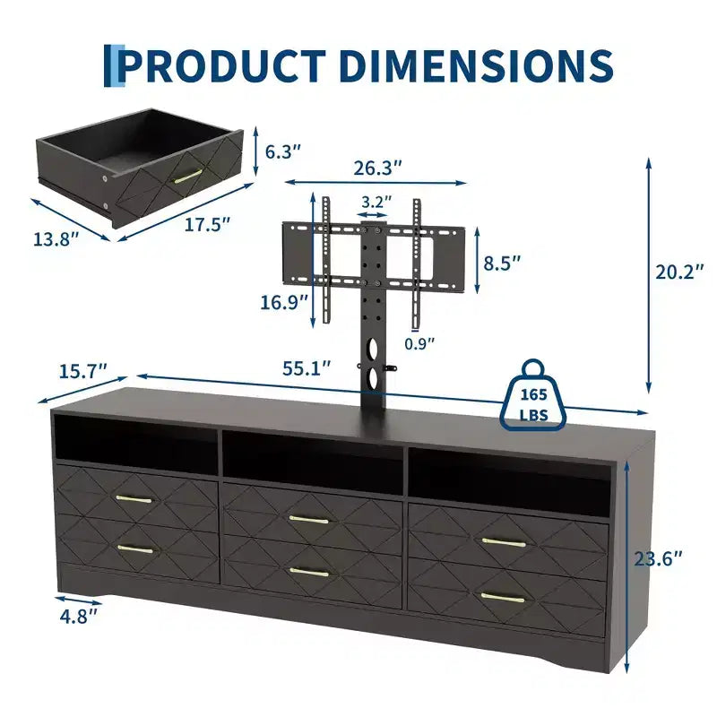 Soporte de TV con montura para televisores de 35-85 pulgadas, centro de entretenimiento con 6 cajones