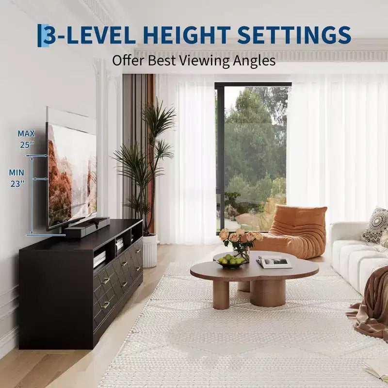 Soporte de TV con montura para televisores de 35-85 pulgadas, centro de entretenimiento con 6 cajones