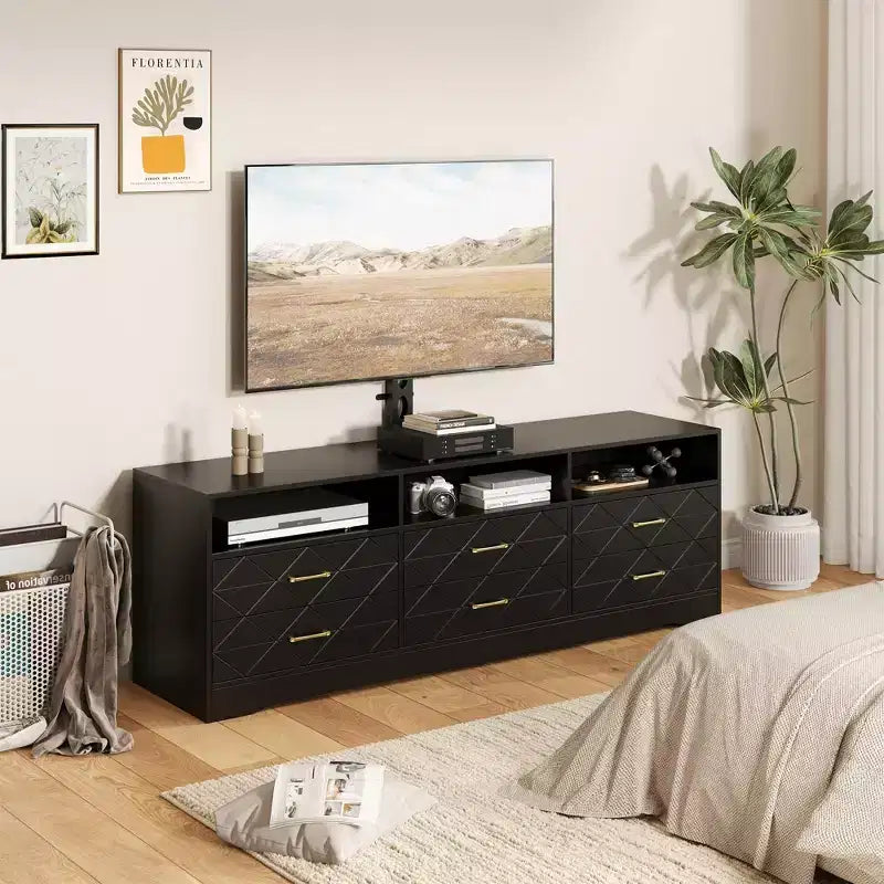 TV Stand with Mount for 35-85 Inch TVs, 6 Drawer Entertainment Center