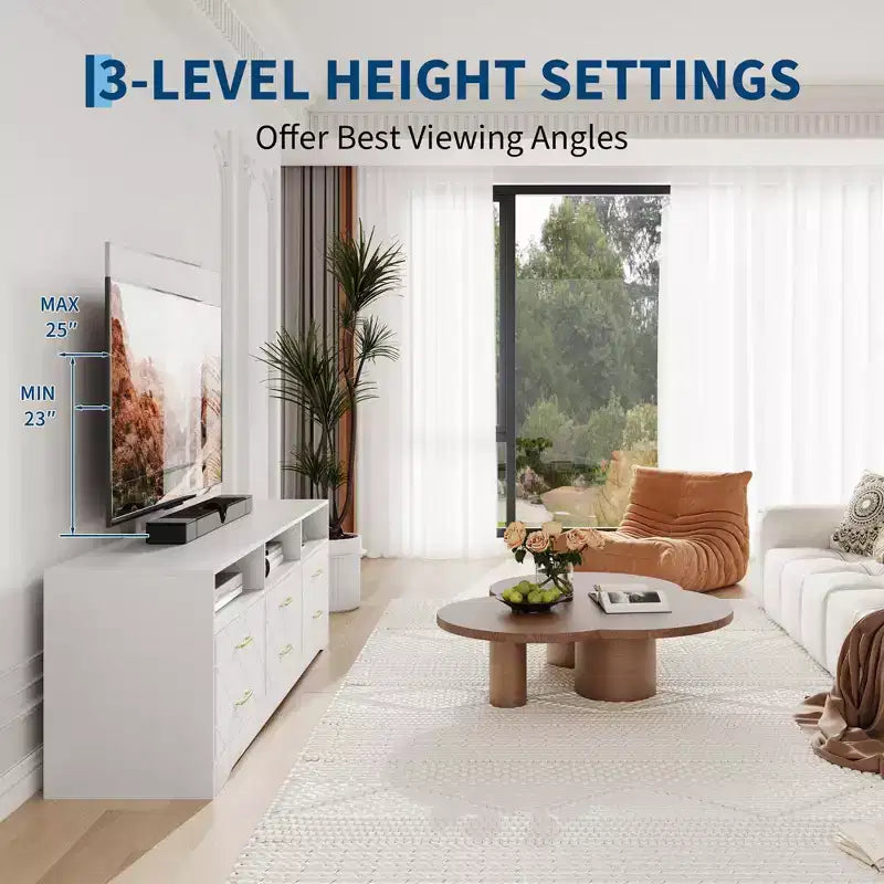 Soporte de TV con montura para televisores de 35-85 pulgadas, centro de entretenimiento con 6 cajones