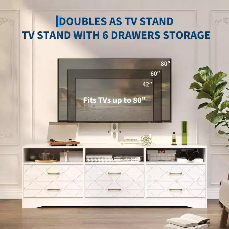 TV Stand with Mount for 35-85 Inch TVs, 6 Drawer Entertainment Center