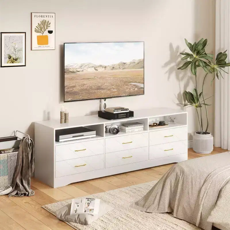 TV Stand with Mount for 35-85 Inch TVs, 6 Drawer Entertainment Center