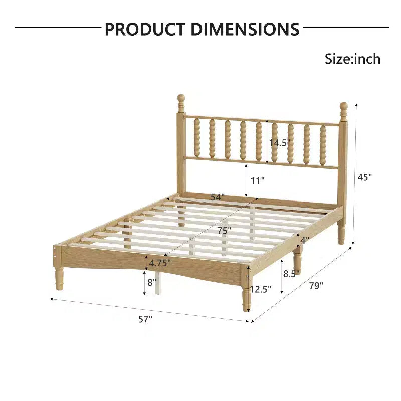Cama de plataforma retro de madera con cabecera en forma de calabaza