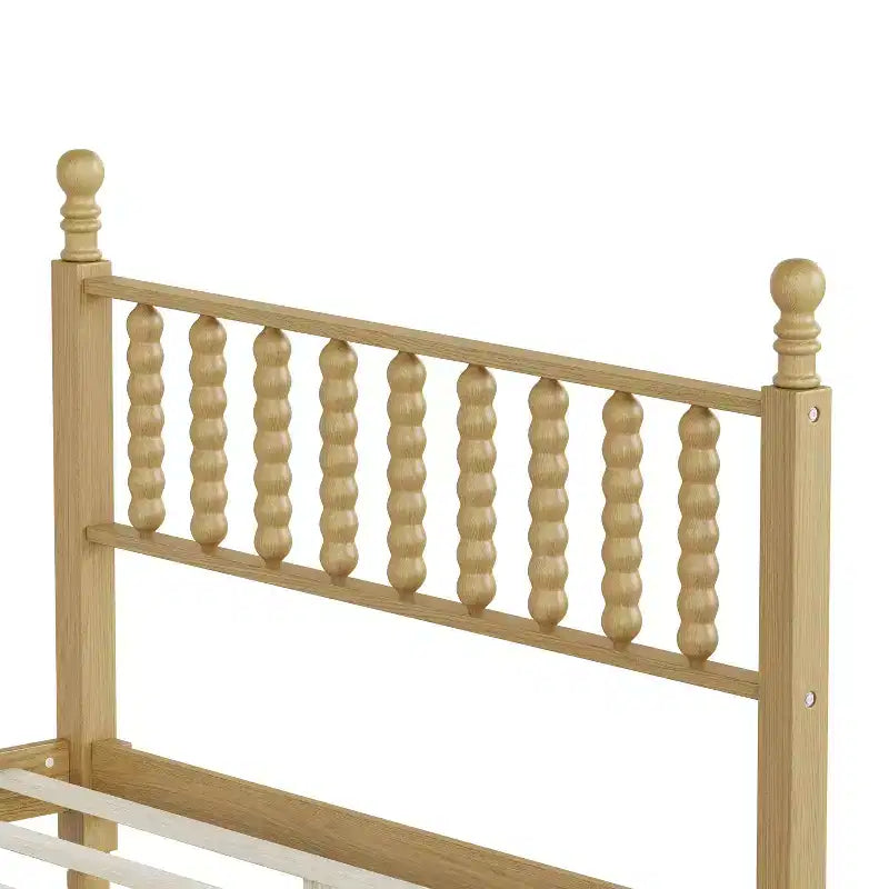 Cama de plataforma retro de madera con cabecera en forma de calabaza