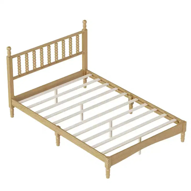 Cama de plataforma retro de madera con cabecera en forma de calabaza