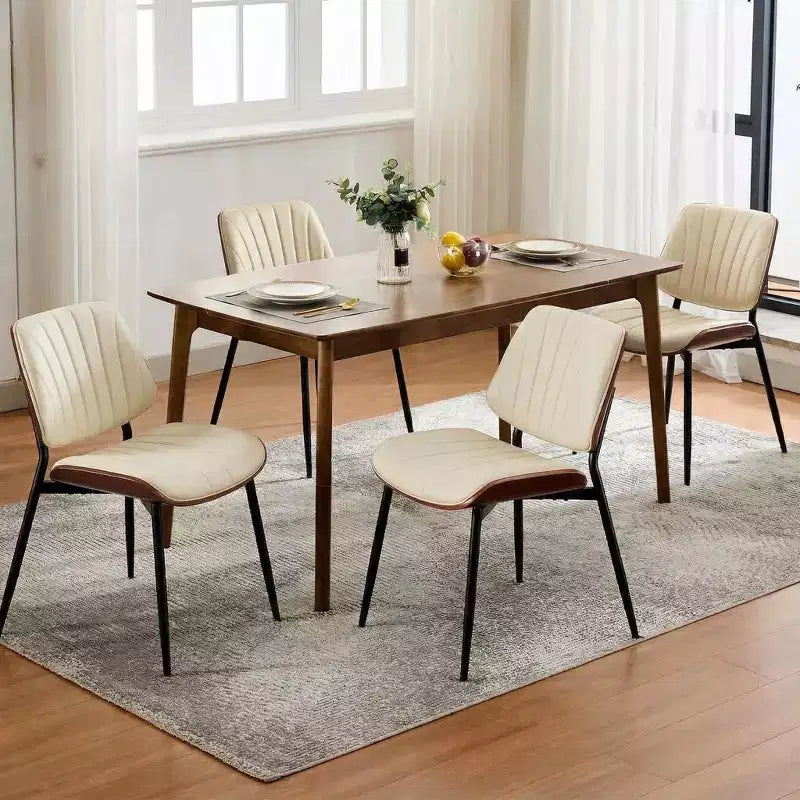 Esszimmerstühle im Mid-Century-Stil mit Sitzfläche aus PU-Leder, gebogener Rückenlehne aus Walnussholz und Metallbeinen