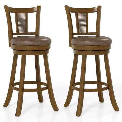Costway Set of 2/4 Bar Stools 30 Swivel Bar Chairs with PE Rattan Backrest &amp; Footrest