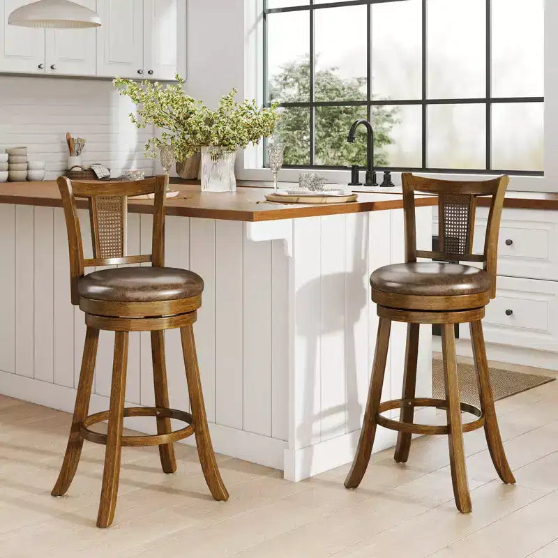 Bar Stools Swivel Bar Chairs with Rattan Backrest