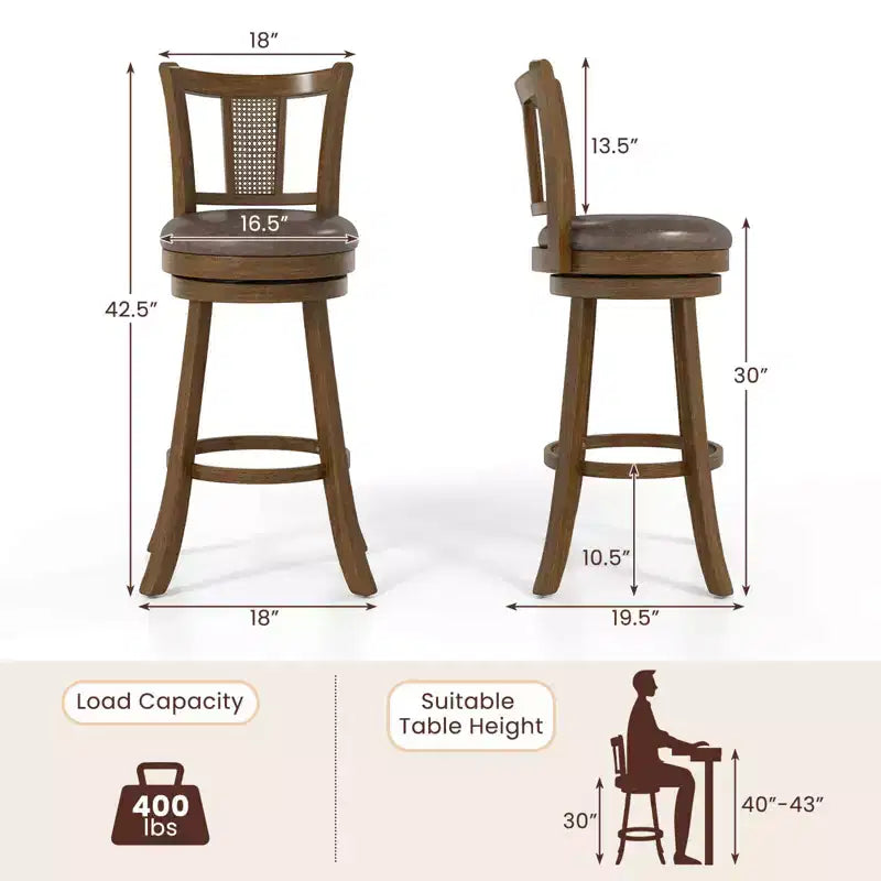 Bar Stools Swivel Bar Chairs with Rattan Backrest