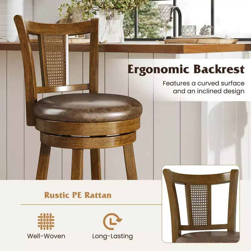 Bar Stools Swivel Bar Chairs with Rattan Backrest