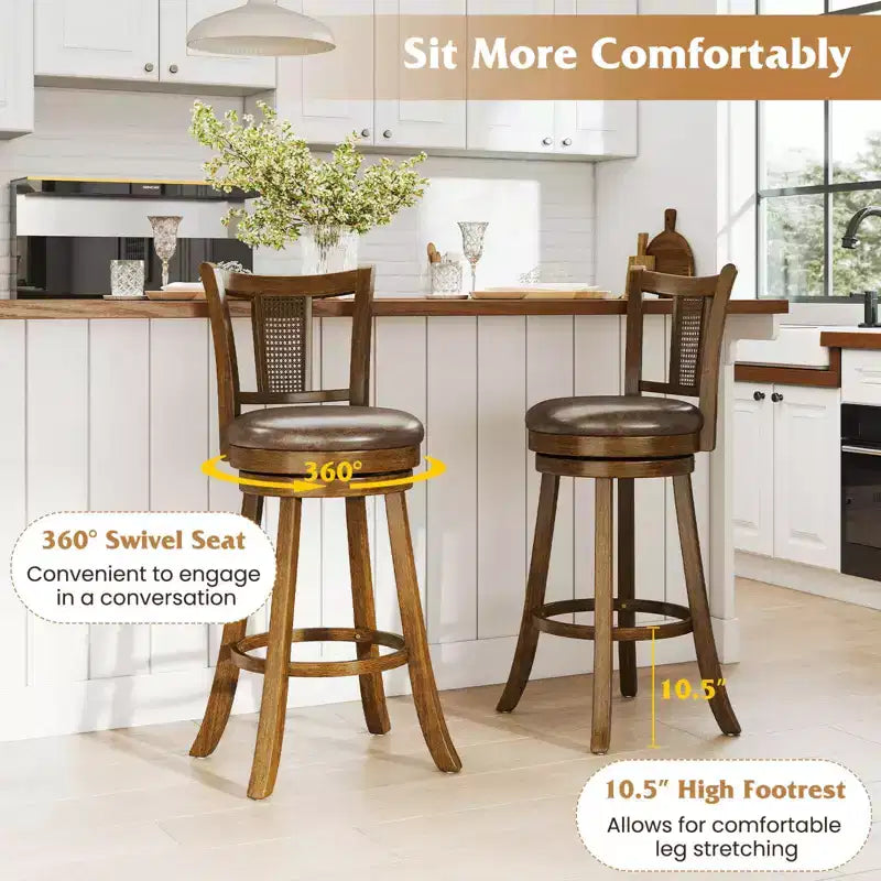 Bar Stools Swivel Bar Chairs with Rattan Backrest