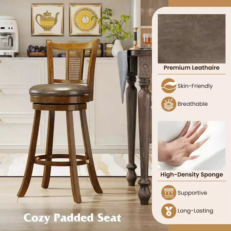 Bar Stools Swivel Bar Chairs with Rattan Backrest