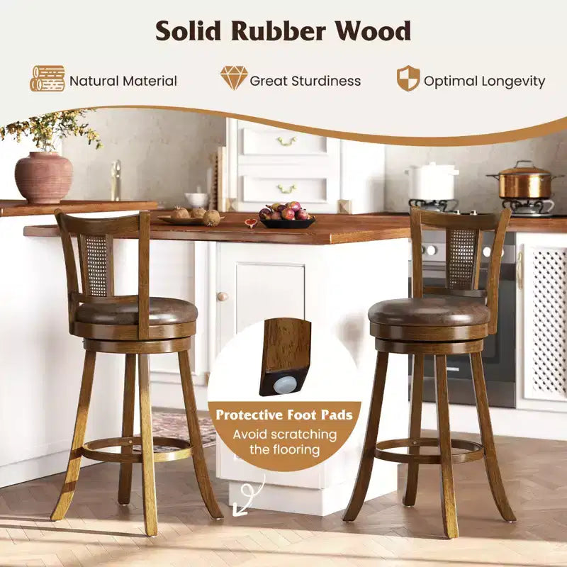 Bar Stools Swivel Bar Chairs with Rattan Backrest