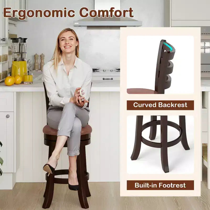 Tabourets de bar pivotants de 26 de haut, avec dossier et assise en similicuir