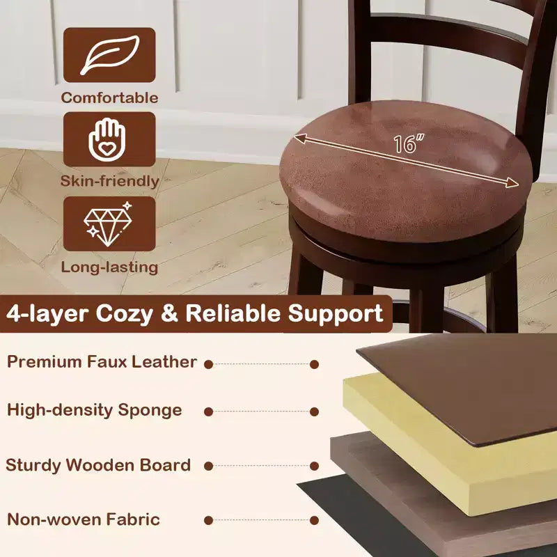 Tabourets de bar pivotants de 26 de haut, avec dossier et assise en similicuir