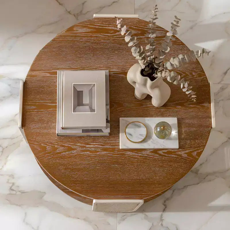 Carved Wooden Coffee Table, Retro Double-Layer Storage Side Table