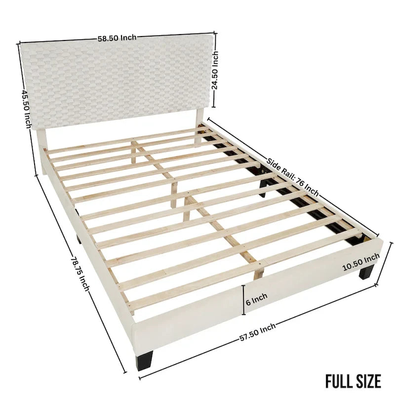 Full Platform Bed with Adjustable Headboard, Dove Fabric